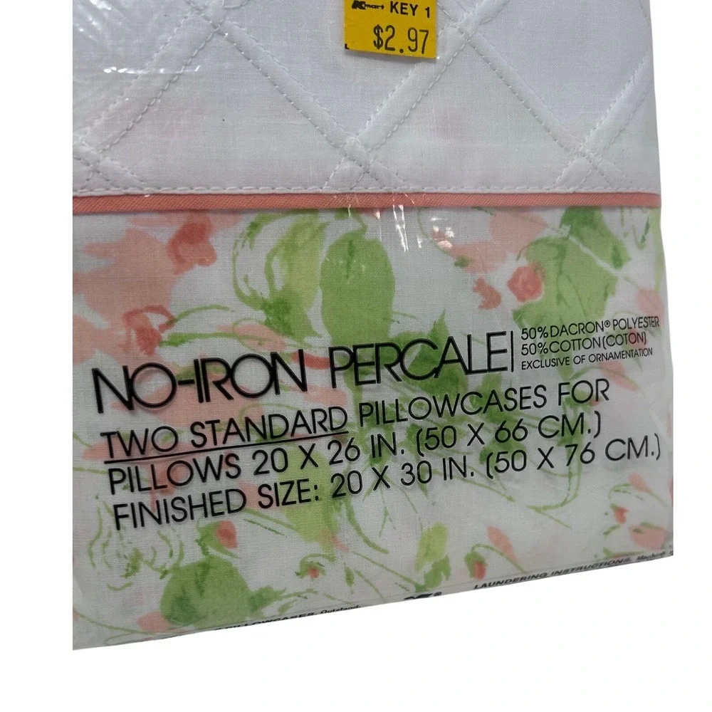 Vintage Martex Floral Pillowcase Set 2pk Percale Pink‎ Green White 80s Cottage